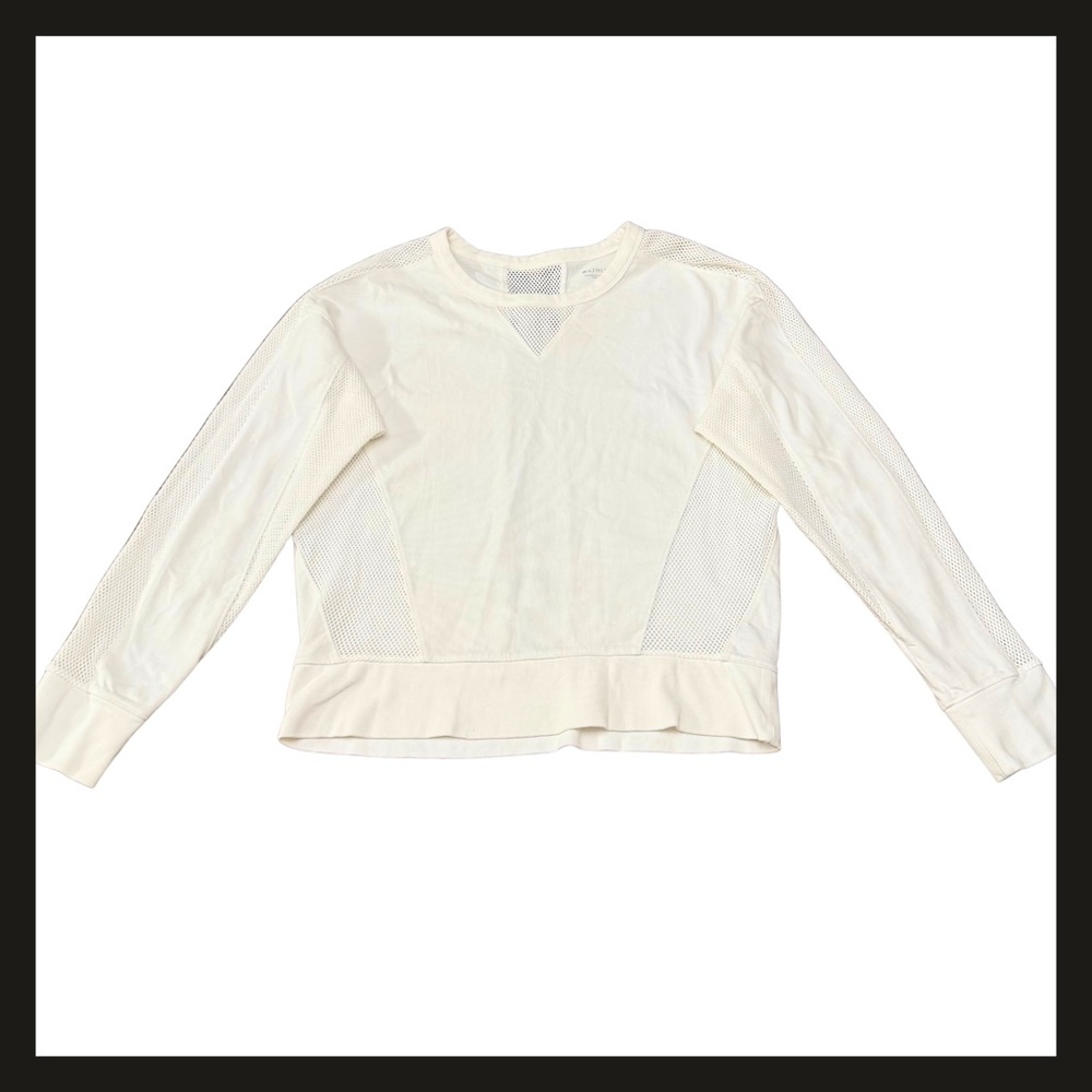Athleta Rebalance Sweatshirt White Mesh Panel Long Sleeve Cotton Top Small NWOT